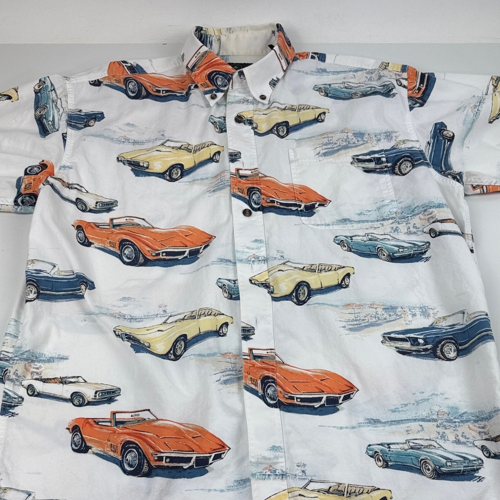 RedHead Men's Car Print Casual Shirt - White, Orange, Yellow, Blue